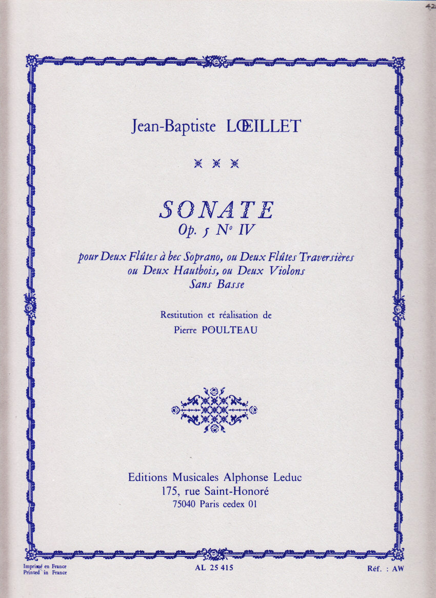Loeillet, Sonate op. 5, bk. 2, No. 4 (Leduc)