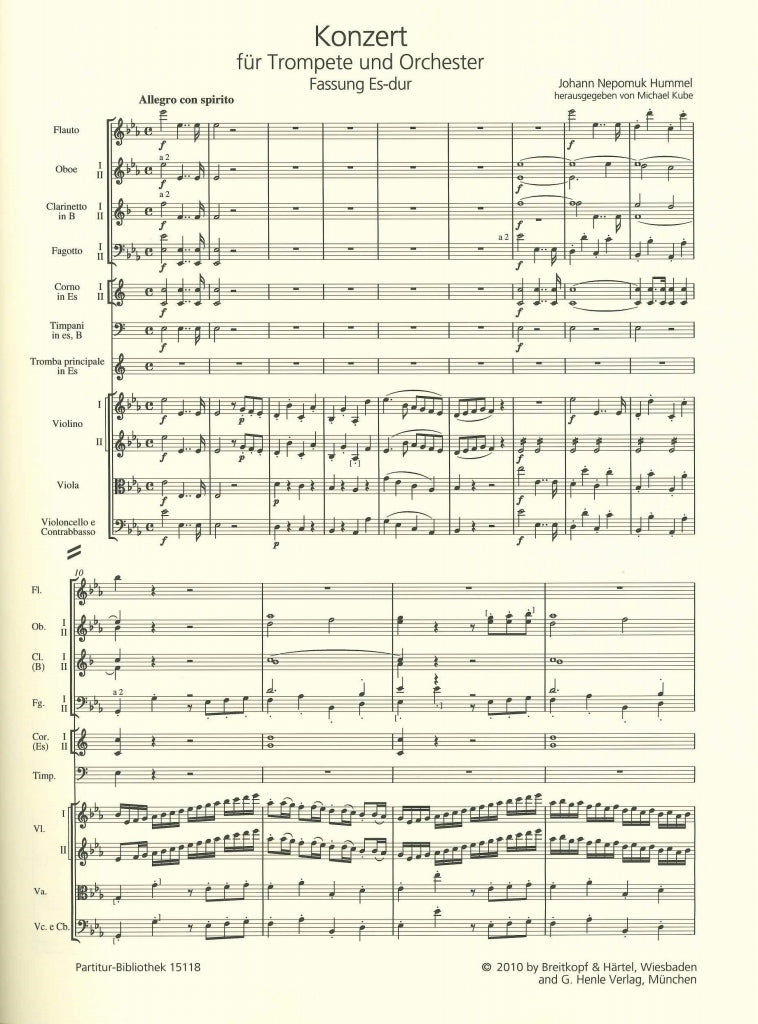 Hummel, Concerto for Trumpet in E maj. (Henle/Breitkopf)