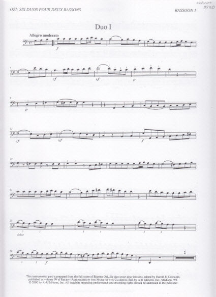 Ozi, 6 Duos pour 2 bassons (Parts) (A-R Editions)
