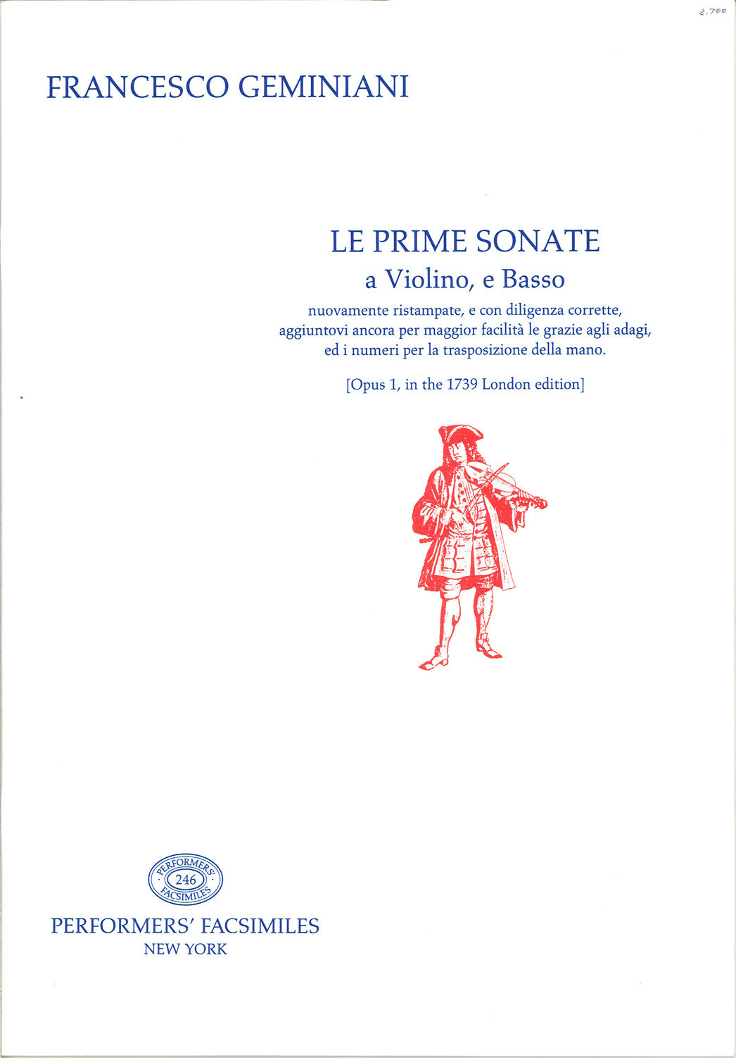 Geminiani, Prime Sonate a Violino op. 1 (Performers' Editions/Broude Bros.)