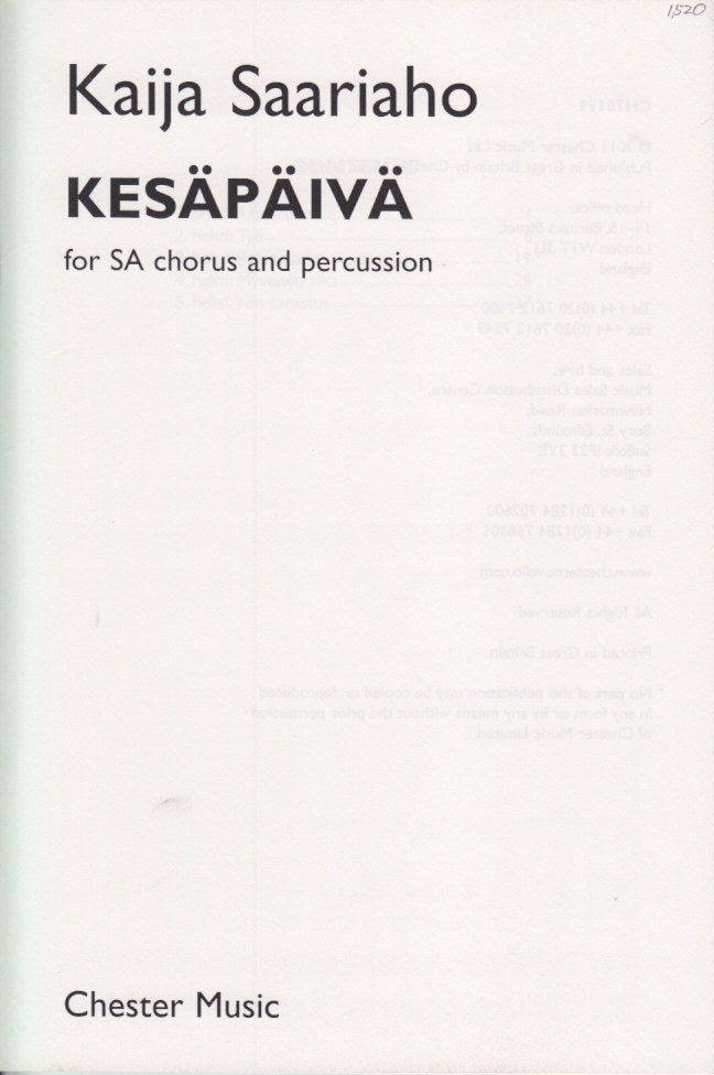 Saariaho, Kesapaiva (SSAA,2Perc) (Chester)