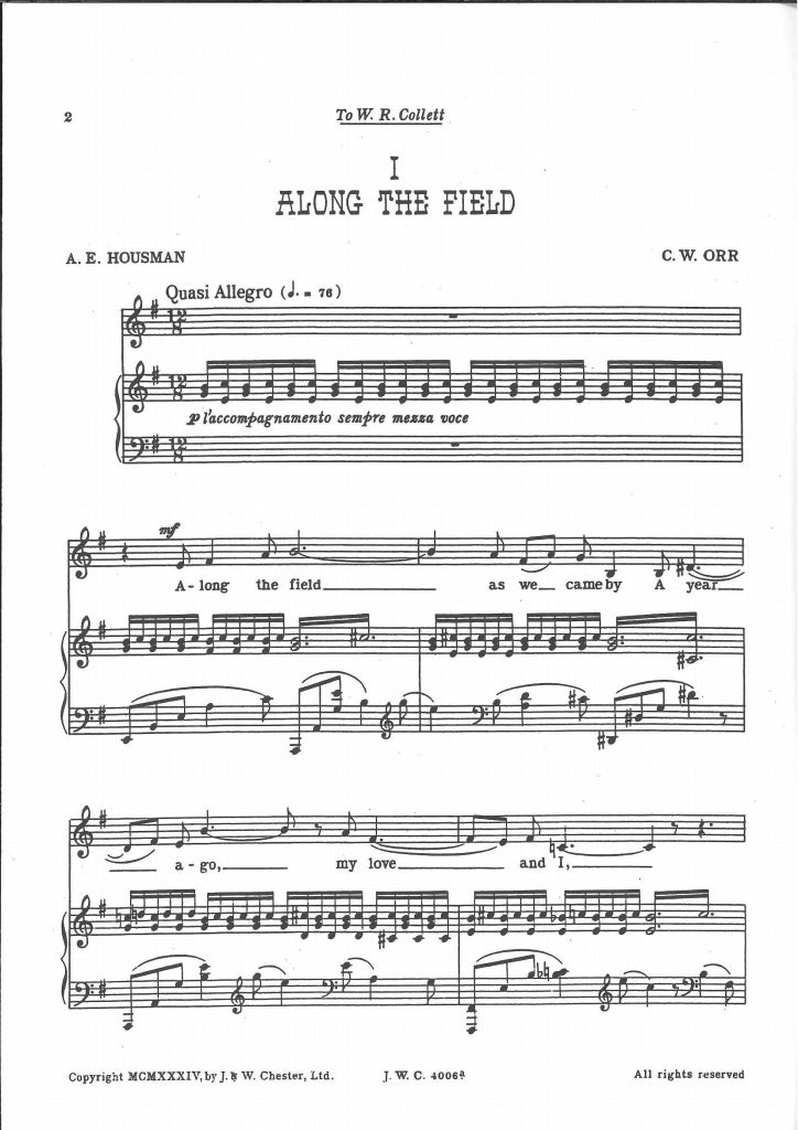 Orr, Shropshire Lad, Song Cycle from (Chester)