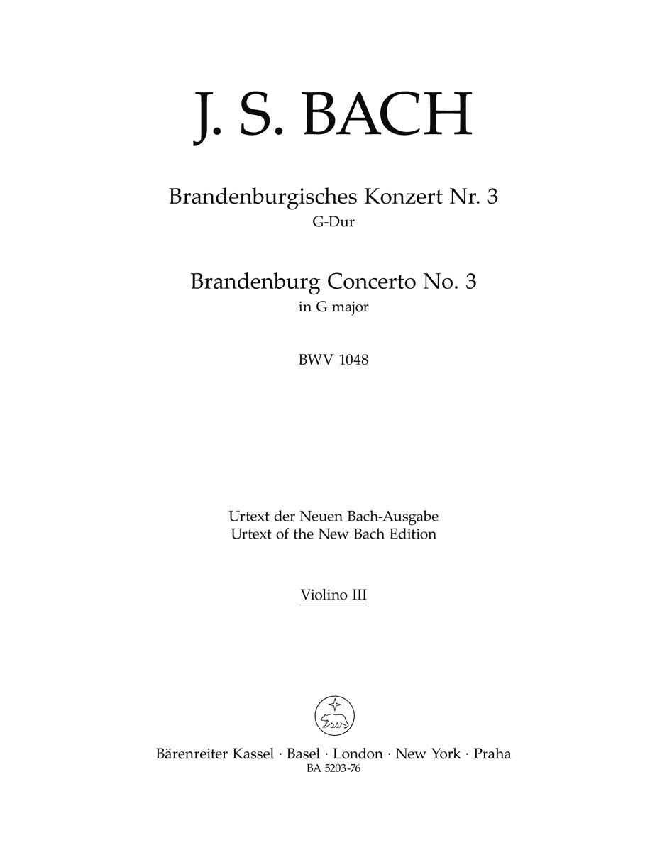 Bach, Brandenburg Concerto 3: Vn III (Barenreiter)