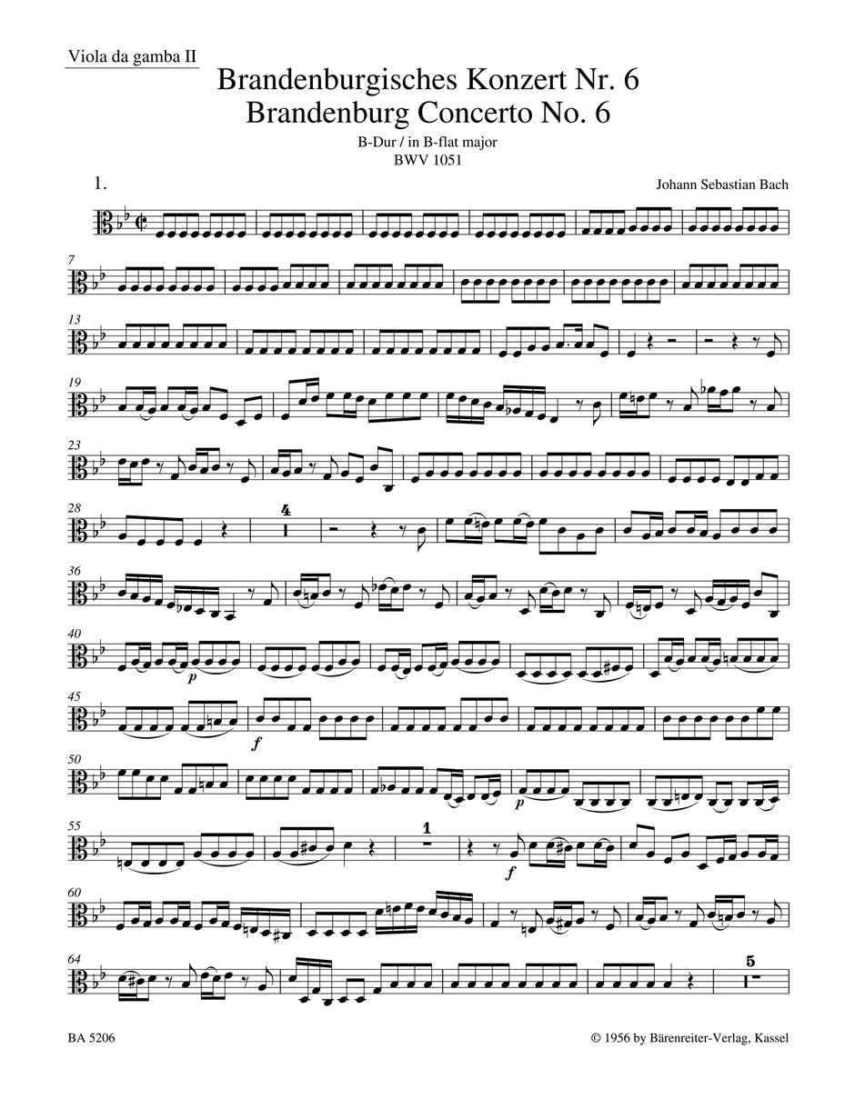 Bach, Brandenburg Concerto 6: Gambe II (Barenreiter)