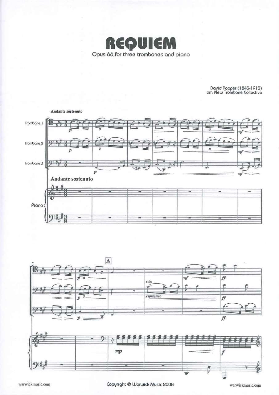 Popper, Requiem op. 66 (3Tbn,Pf) (Warwick Music)