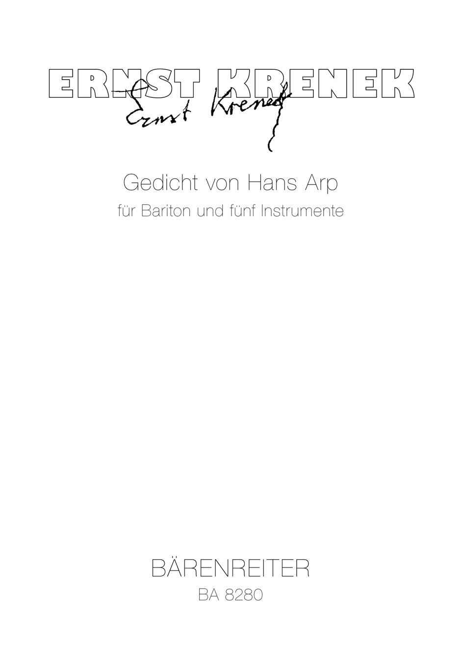 Krenek, Gedicht von Hans Arp (Bar,5Inst) (Barenreiter)