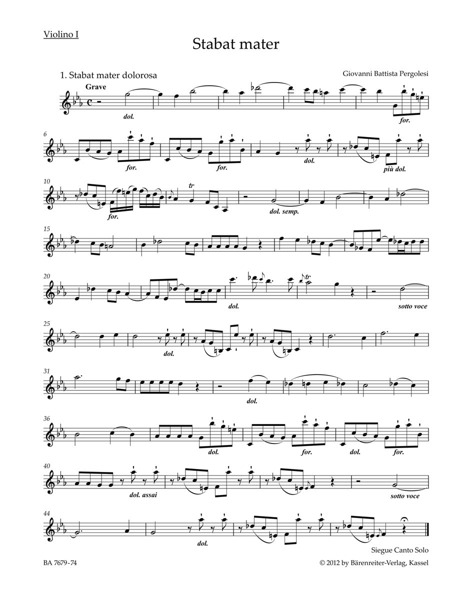 Pergolesi, Stabat mater: Vn I (Barenreiter)