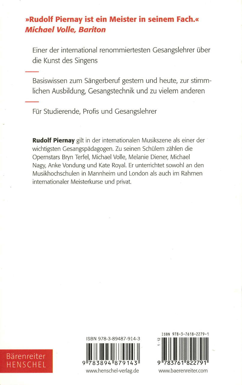 Piernay, Klassischer Gesang als Beruf (Barenreiter/Henschel)