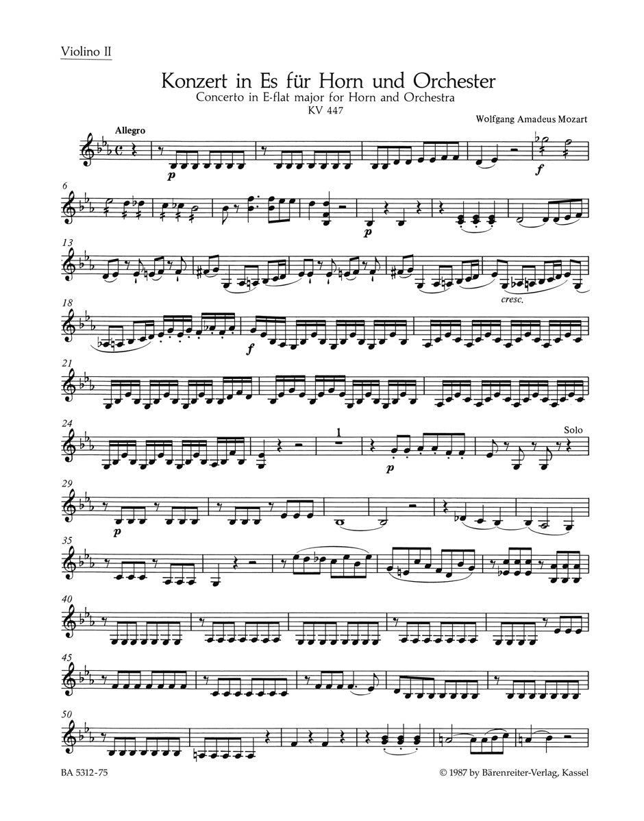 Mozart, Concerto for Horn KV 447 Vn II (Barenreiter)