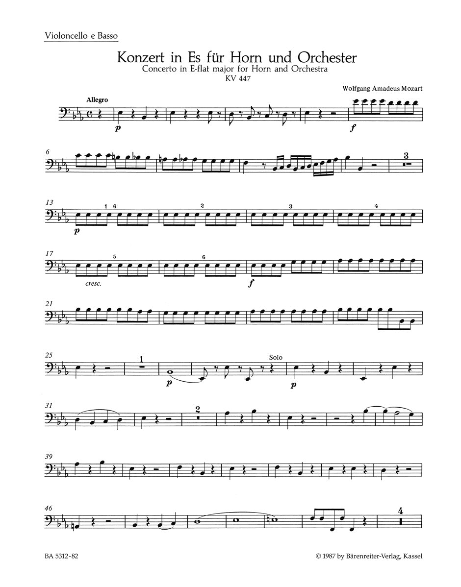 Mozart, Concerto for Horn KV 447 Vc/CB (Barenreiter)