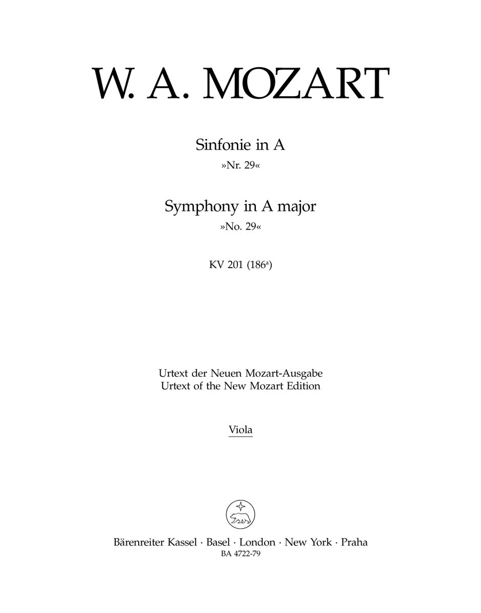 Mozart, Symphony No. 29 KV 201 Viola (Barenreiter)