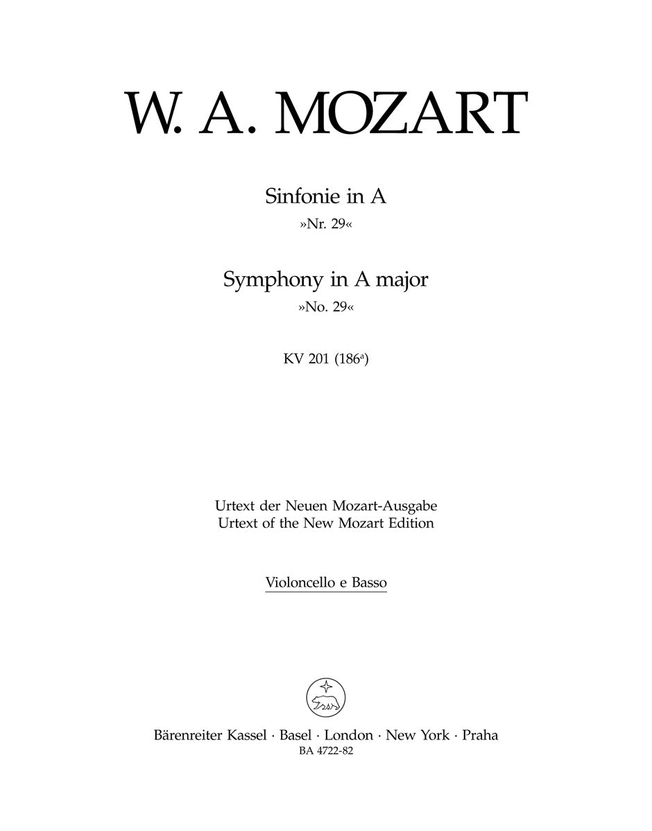 Mozart, Symphony No. 29 KV 201 Vc/CB (Barenreiter)