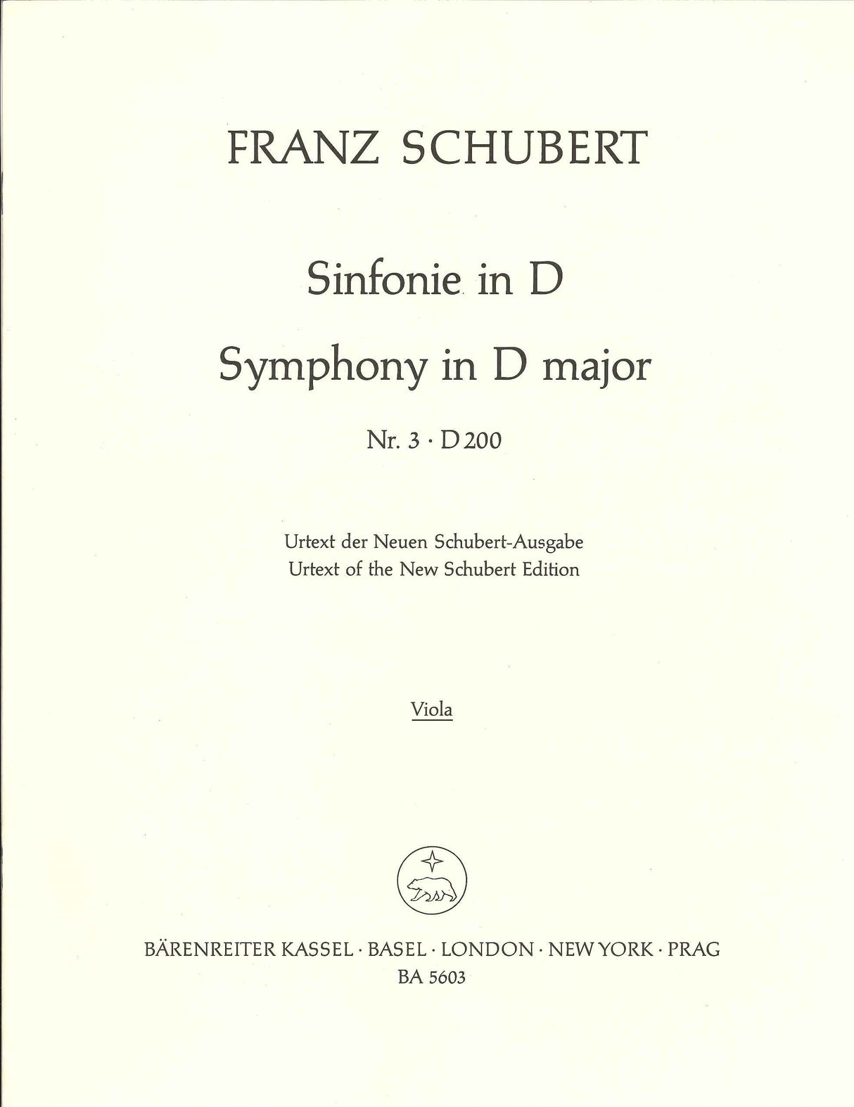 Schubert, Symphony No. 3 Viola (Barenreiter)