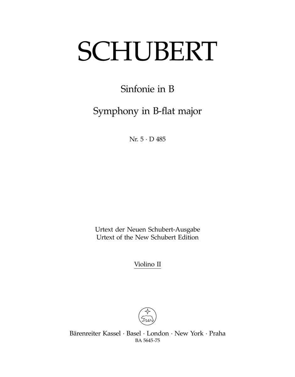 Schubert, Symphony No. 5 Violin II (Barenreiter)