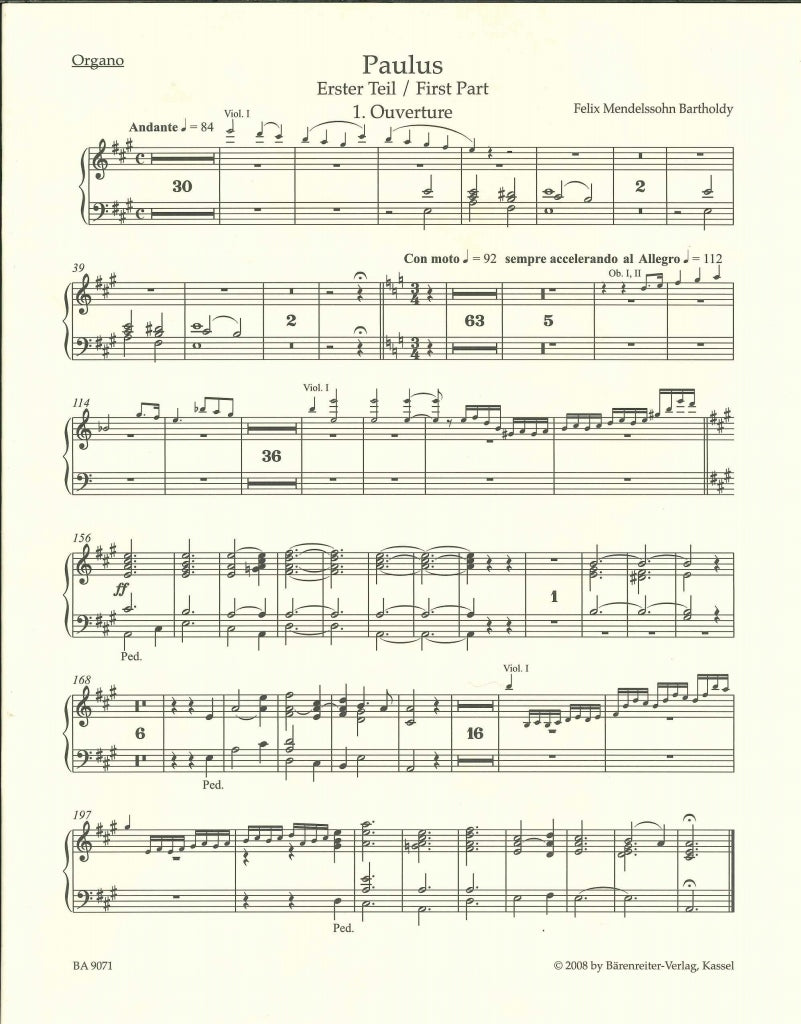 Mendelssohn, Paulus op. 36 Organ (Barenreiter)