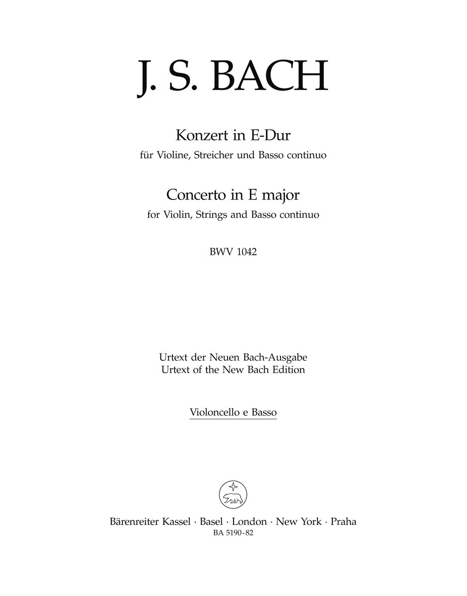 Bach, Concerto BWV 1042 in E: Vc,CB (Barenreiter)