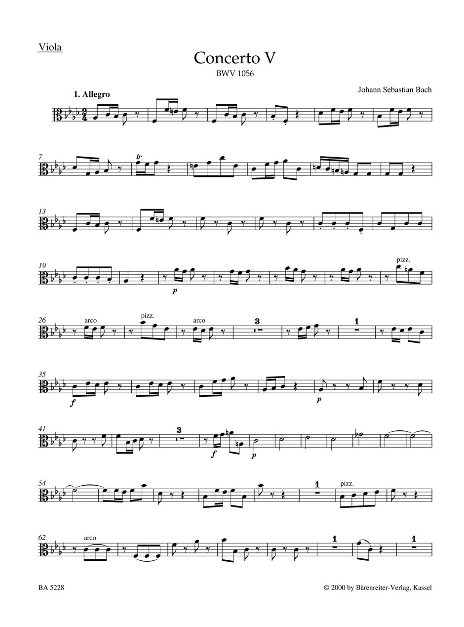 Bach, Concerto BWV 1056 (No. 5): Viola (Barenreiter)