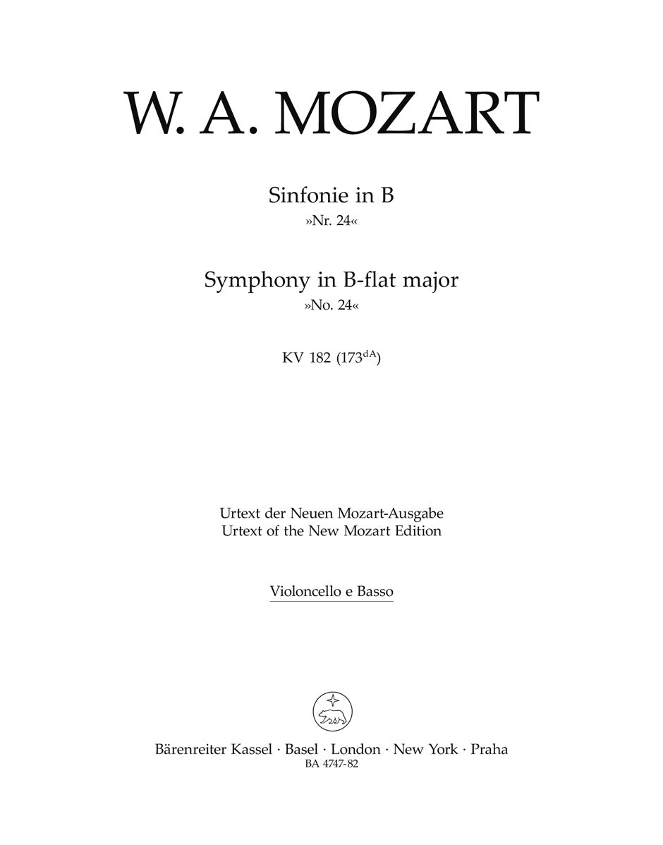 Mozart, Symphony No. 24 KV 182 Vc/CB (Barenreiter)