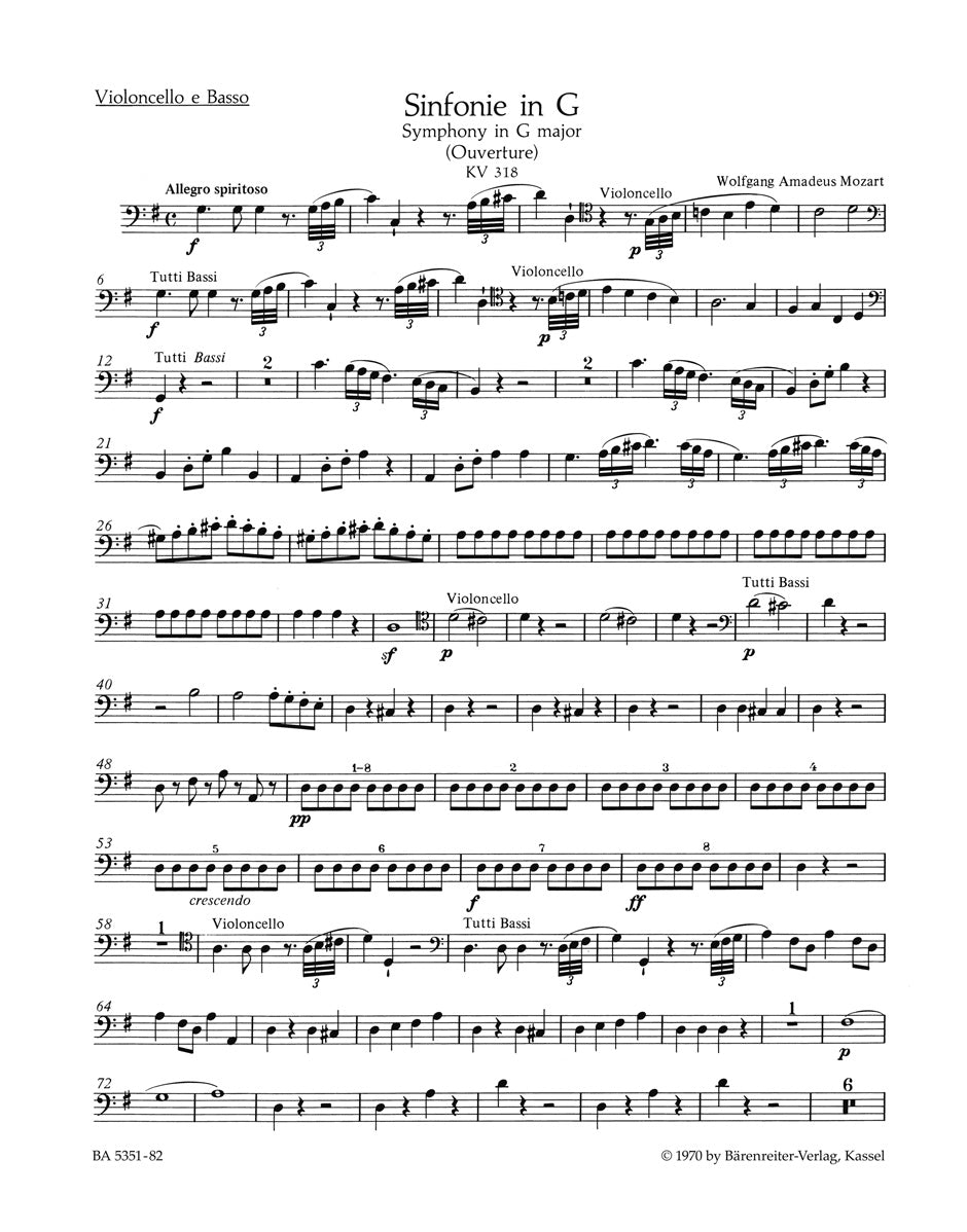 Mozart, Symphony No. 32 KV 318 Vc/CB (Barenreiter)