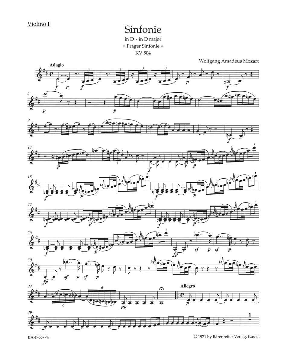 Mozart, Symphony No. 38 KV 504 Vn I (Barenreiter)