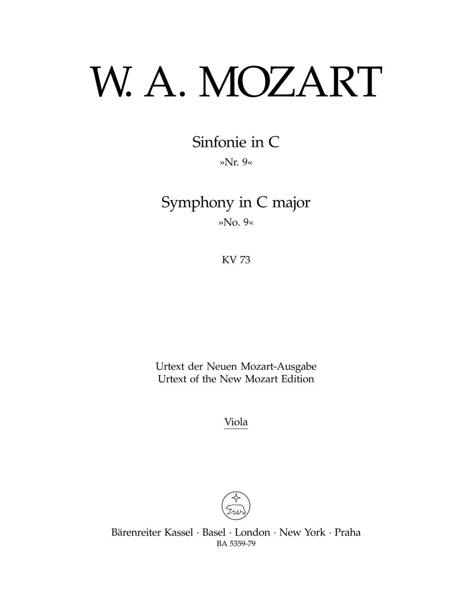 Mozart, Symphony No. 9 KV 73 Viola (Barenreiter)