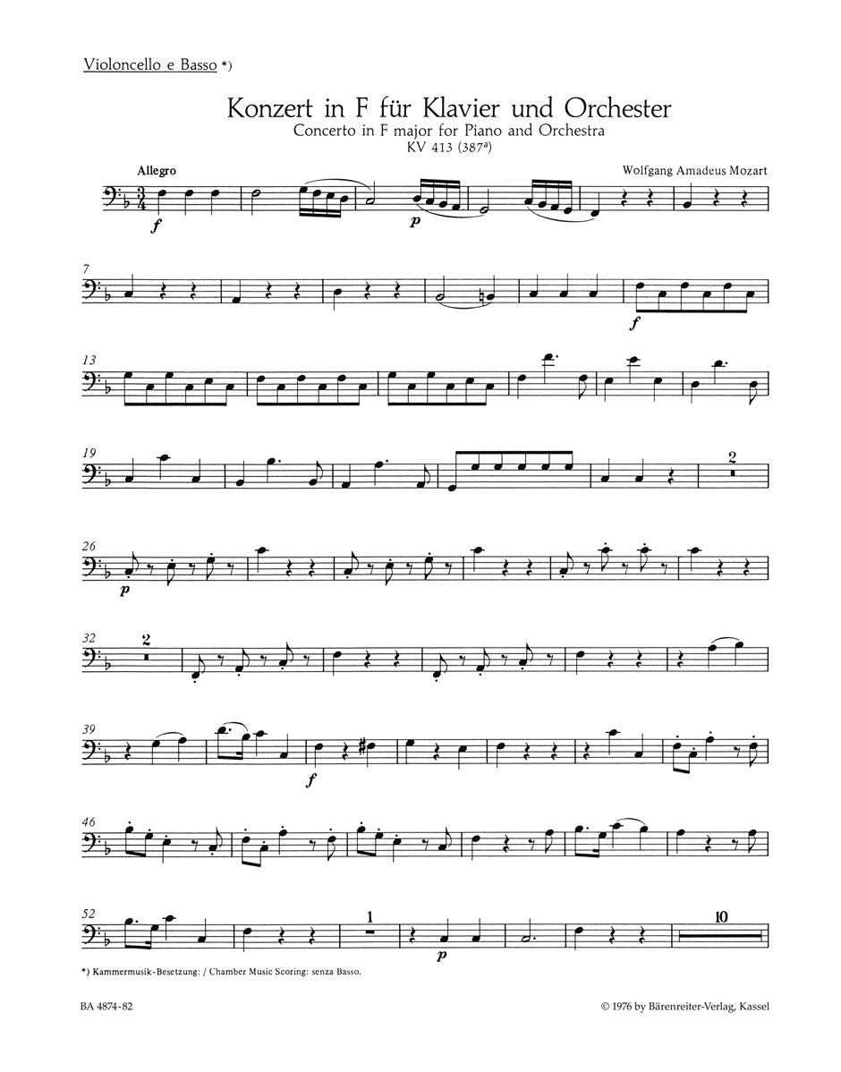 Mozart, Concerto KV 413 in F Vc/CB (Barenreiter)