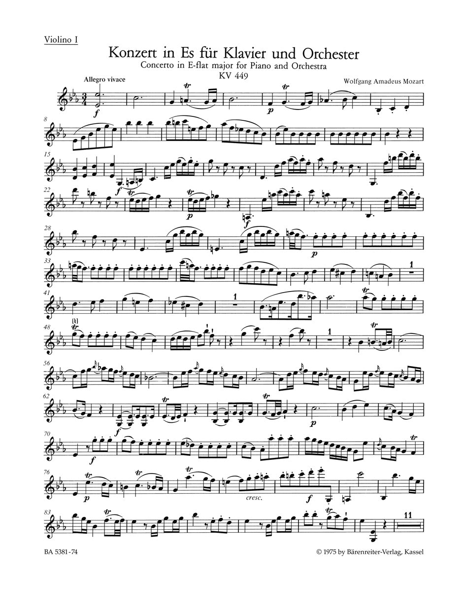 Mozart, Concerto KV 449 in Eb Vn I (Barenreiter)