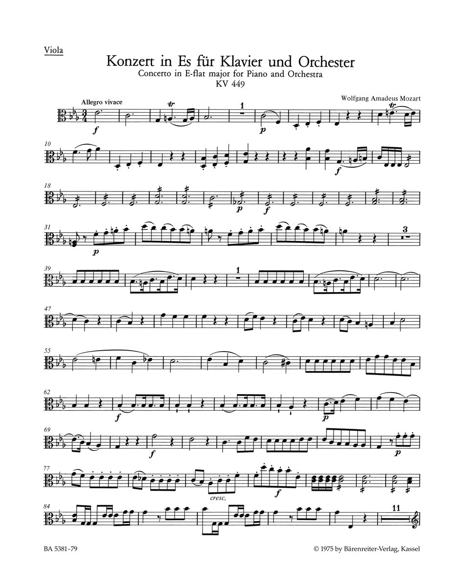 Mozart, Concerto KV 449 in Eb Viola (Barenreiter)