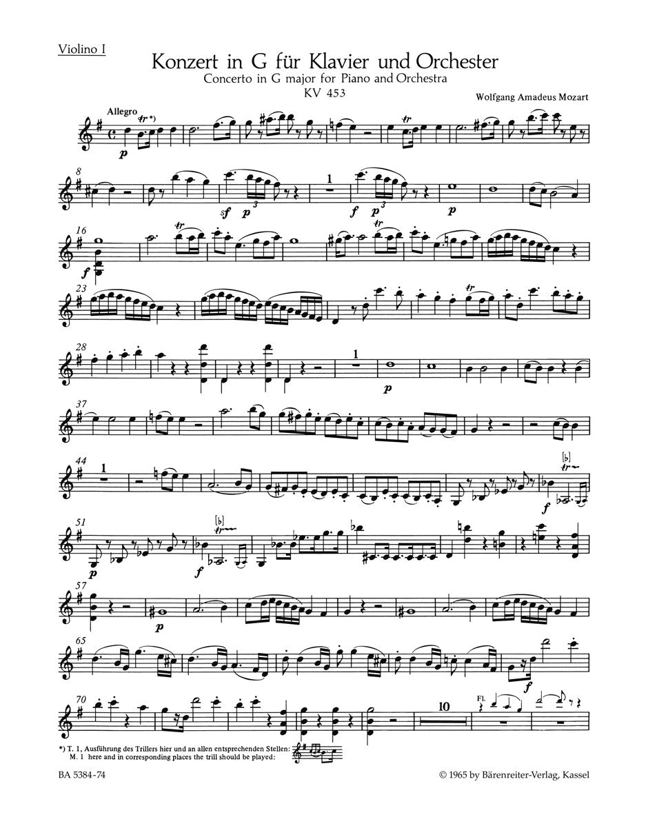 Mozart, Concerto KV 453 in G Vn I (Barenreiter)