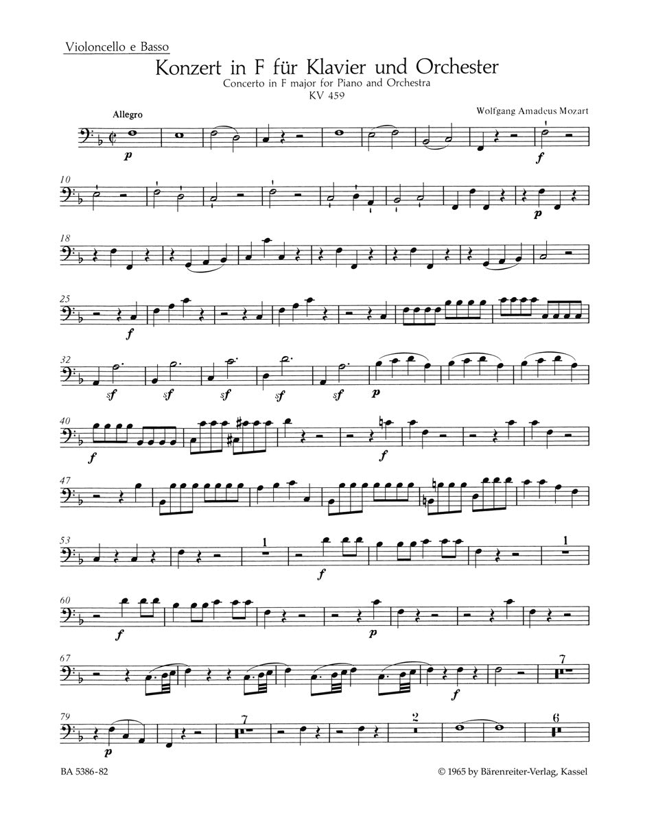 Mozart, Concerto KV 459 in F Vc/CB (Barenreiter)