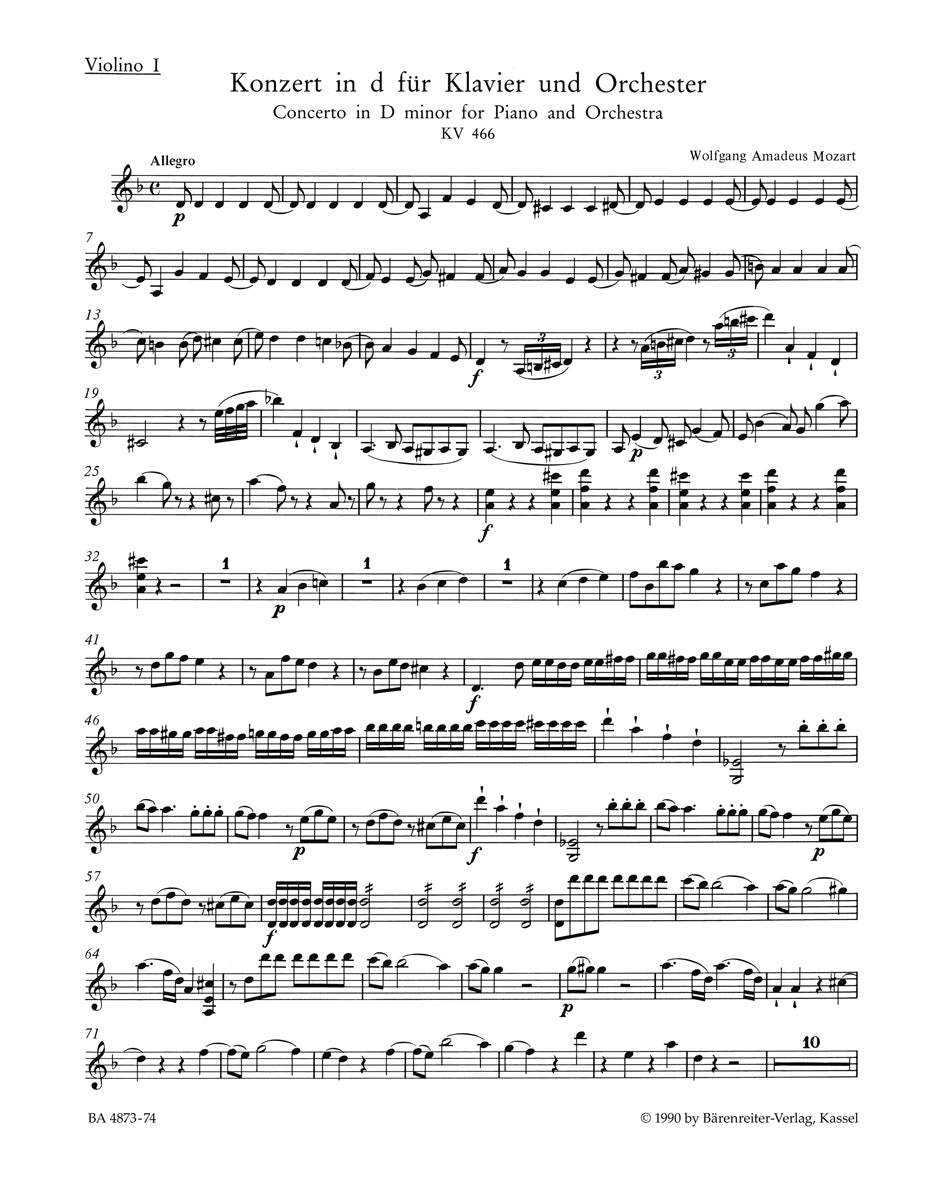 Mozart, Concerto KV 466 Vn I (Barenreiter)