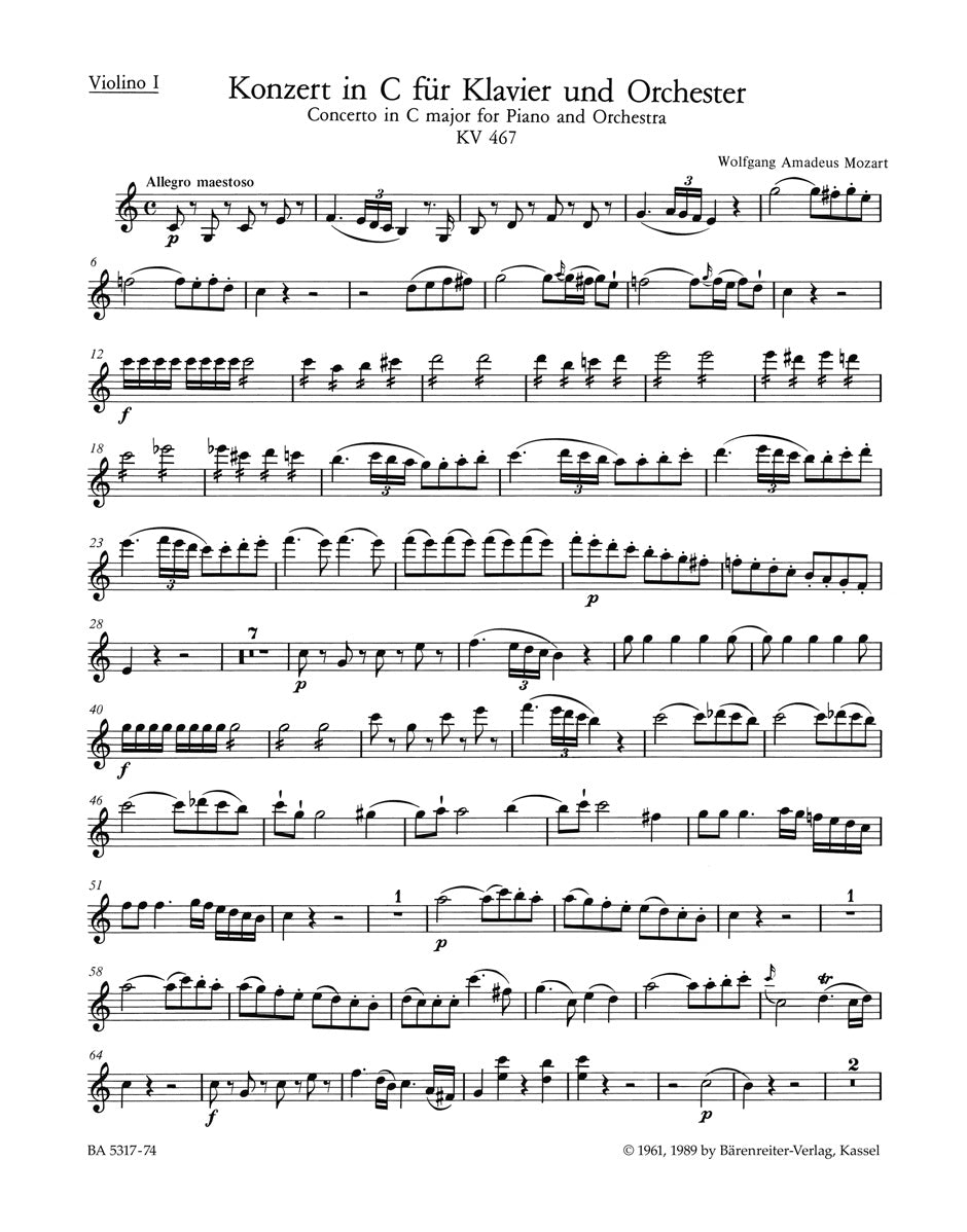 Mozart, Concerto KV 467 in C Vn I (Barenreiter)