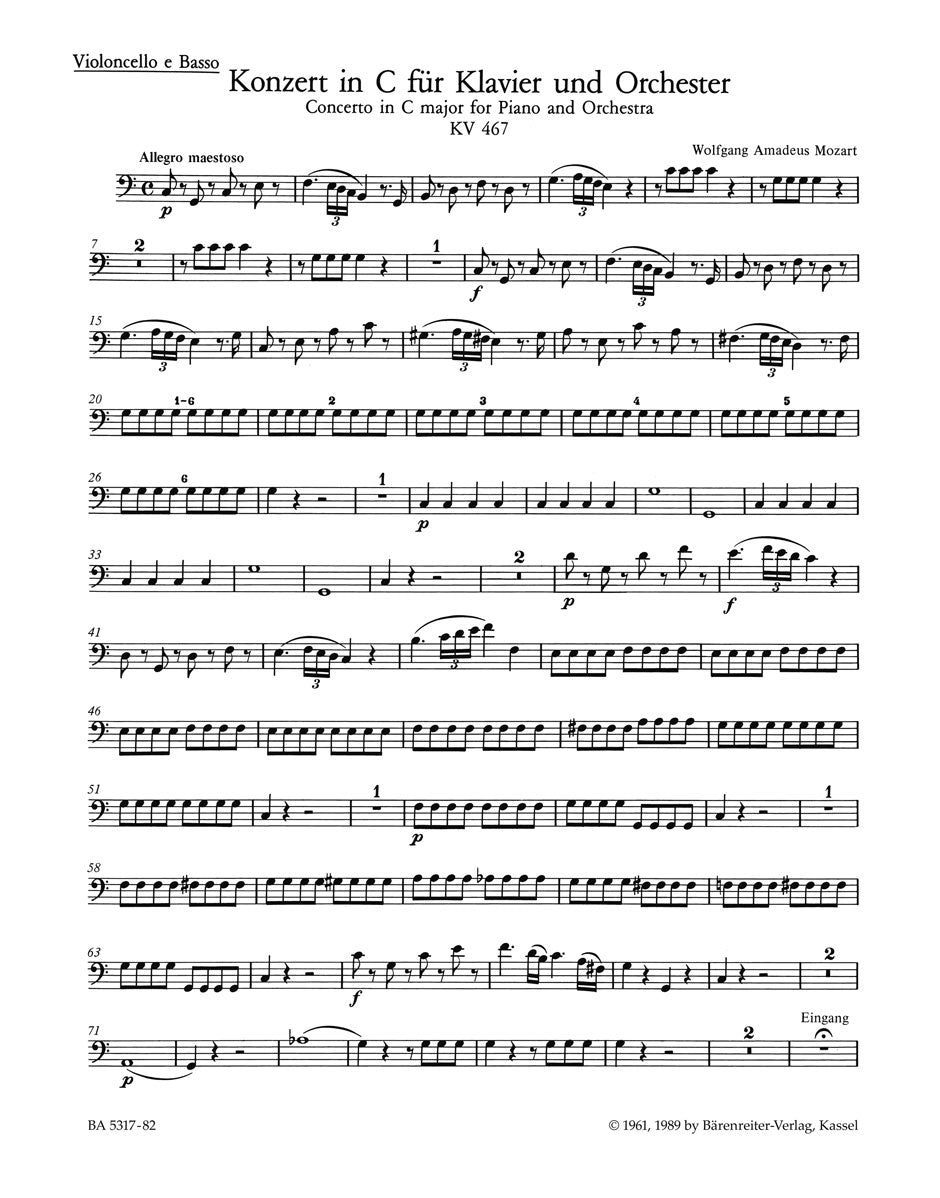 Mozart, Concerto KV 467 in C Vc/CB (Barenreiter)