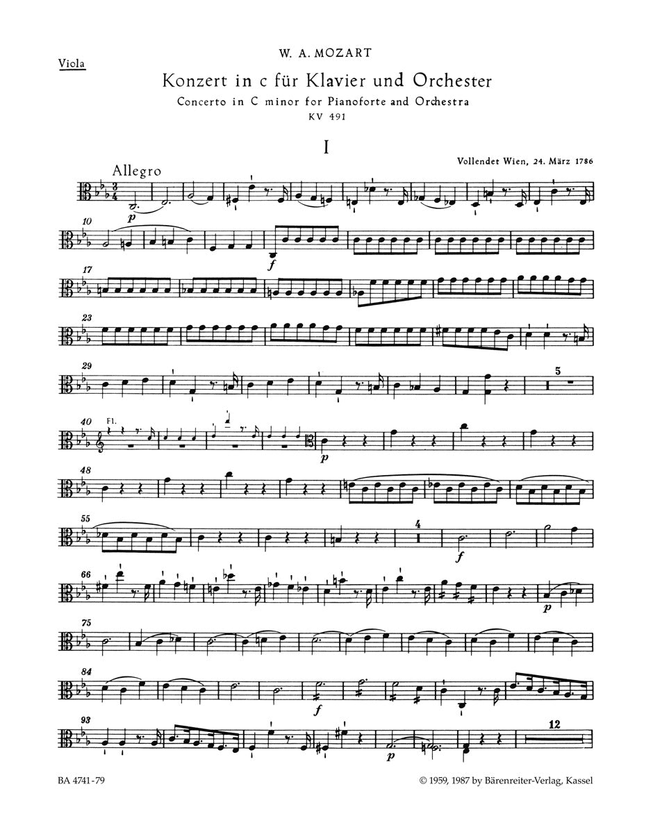Mozart, Concerto KV 491 Viola (Barenreiter)