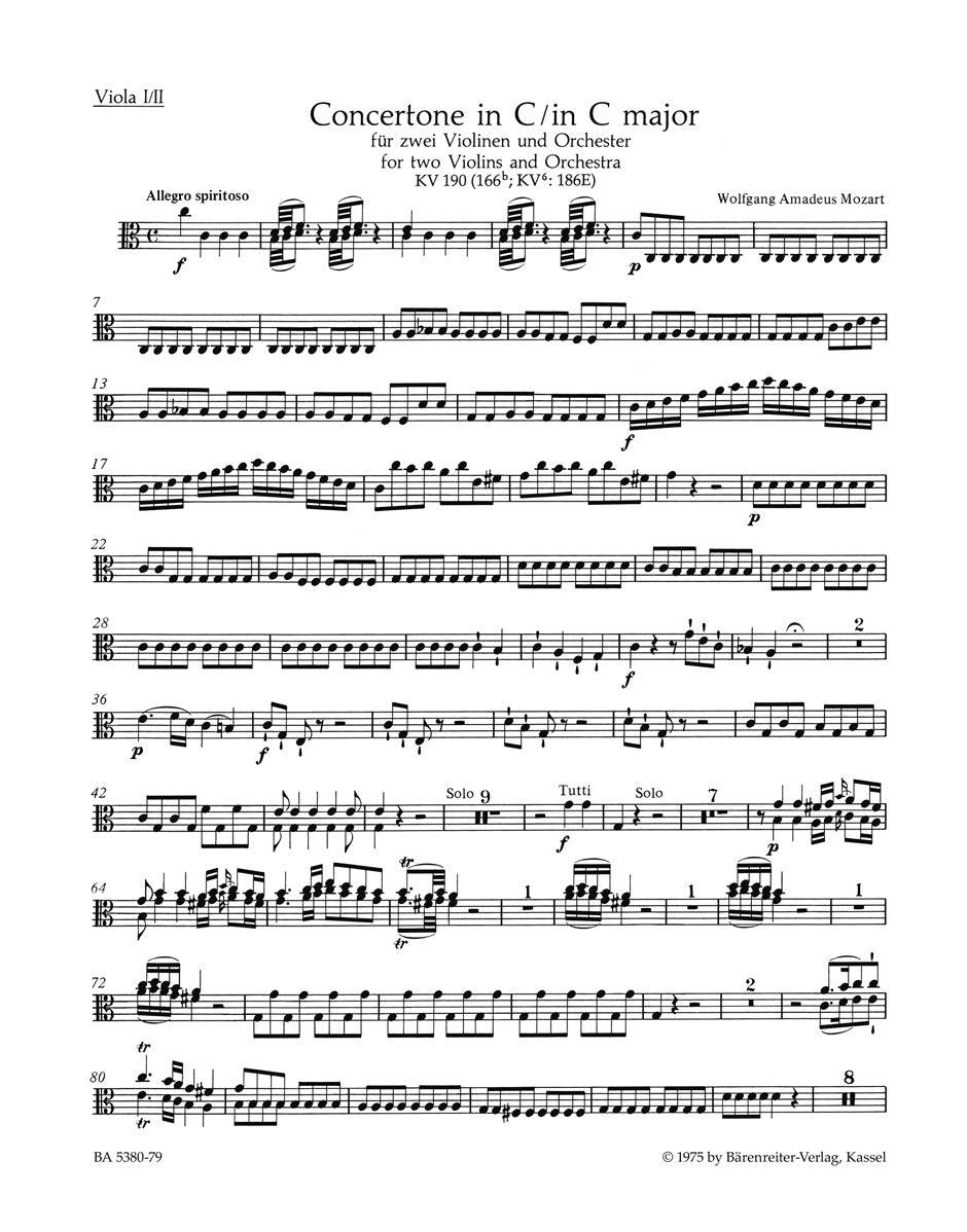 Mozart, Concertone KV 190 in C Viola (Barenreiter)