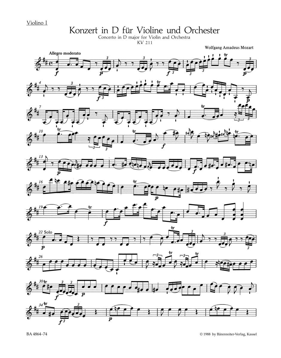 Mozart, Concerto KV 211 in D Vn I (Barenreiter)