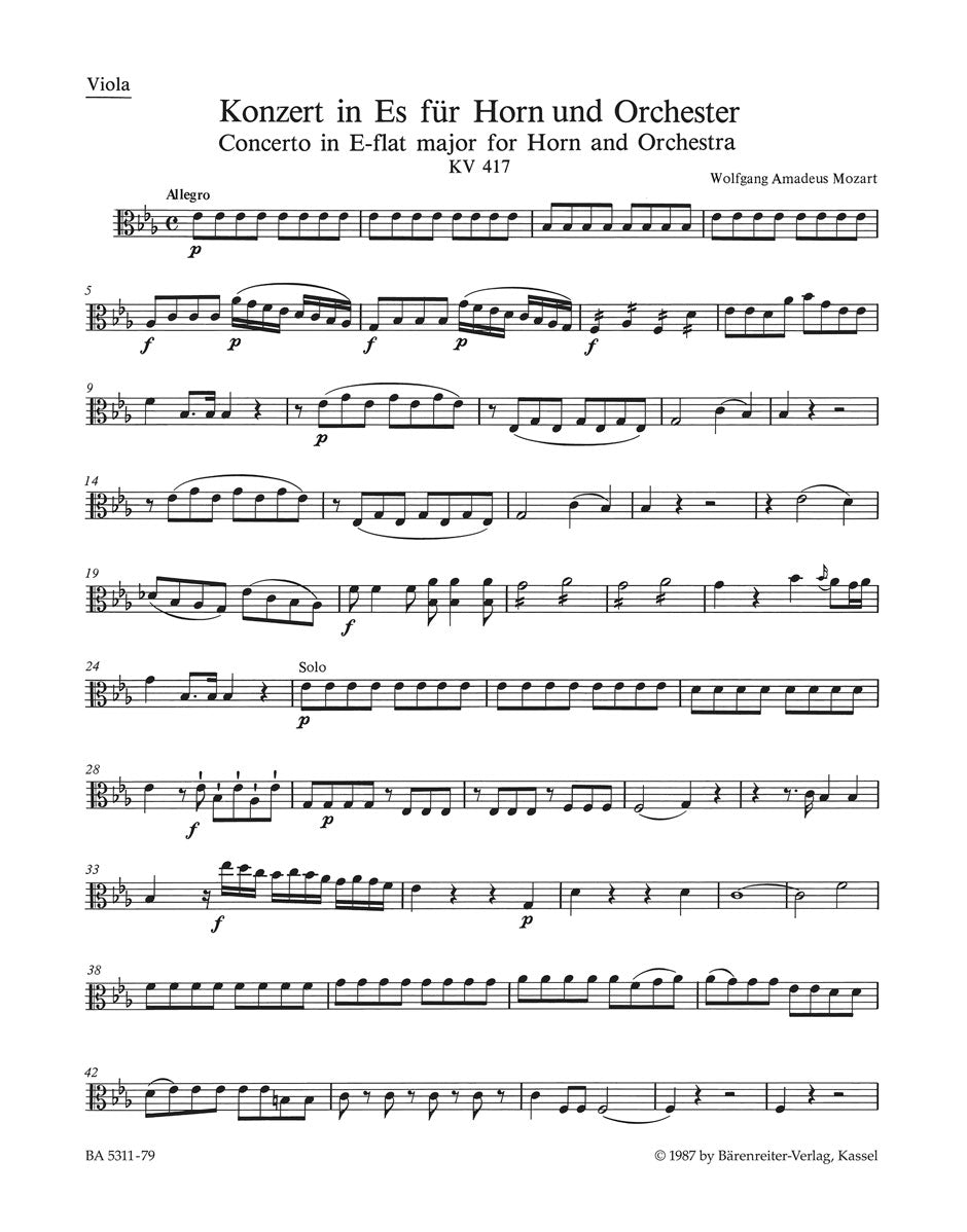 Mozart, Concerto KV 417 Viola (Barenreiter)