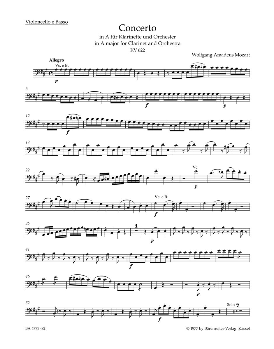 Mozart, Concerto KV 622 Vc/CB (Barenreiter)