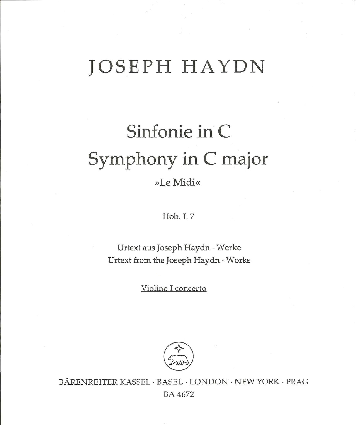 Haydn, Symphony No. 7 Solo Vn I (Barenreiter)