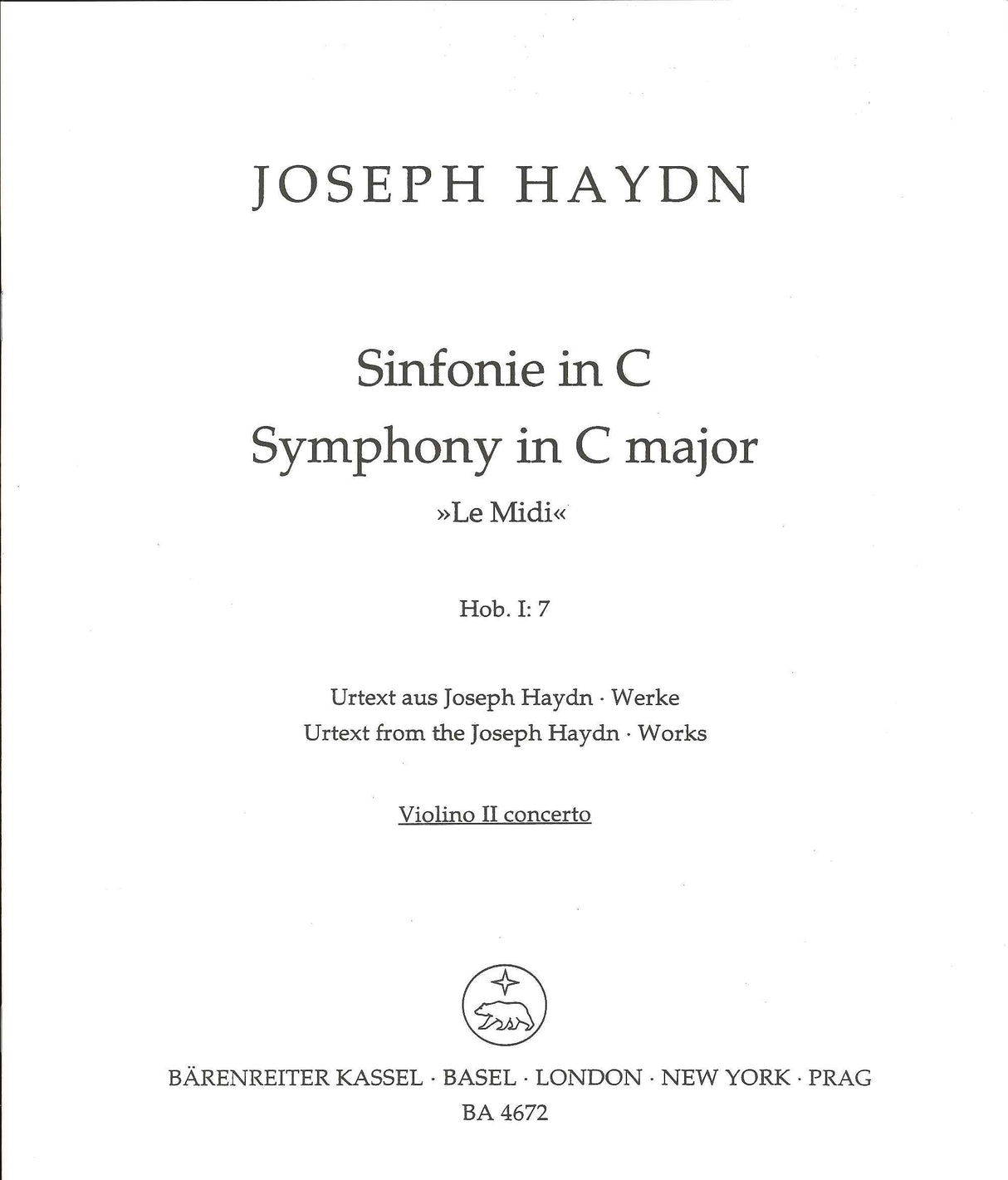 Haydn, Symphony No. 7 Solo Vn II (Barenreiter)