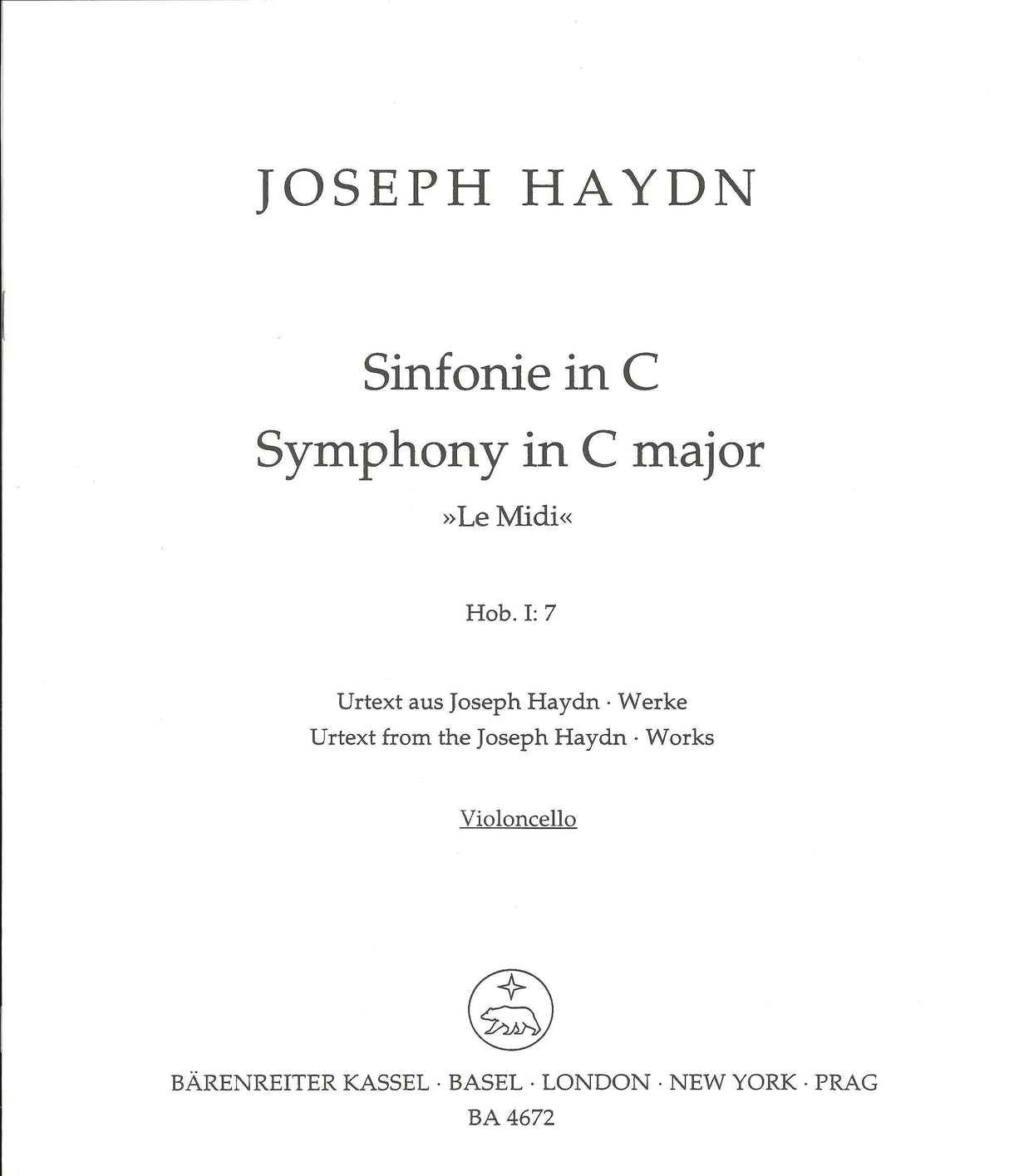 Haydn, Symphony No. 7 Solo Vc (Barenreiter)