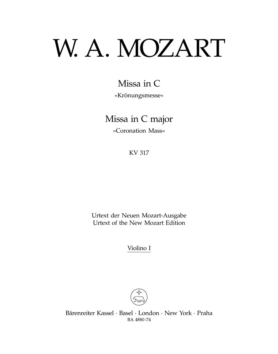 Mozart, Missa KV 317 in C Violin I (Barenreiter)