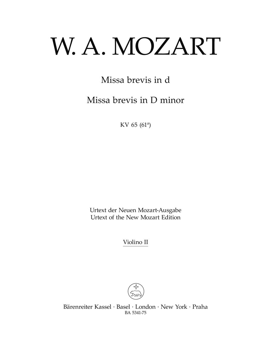 Mozart, Missa brevis KV 65 Violin II (Barenreiter)