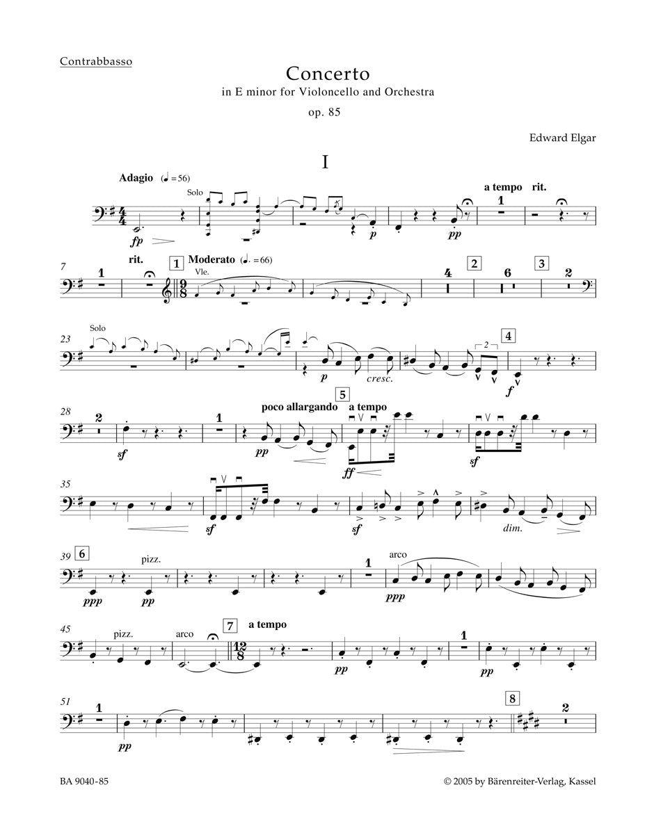 Elgar, Concerto for Cello: Contrabass (Barenreiter)