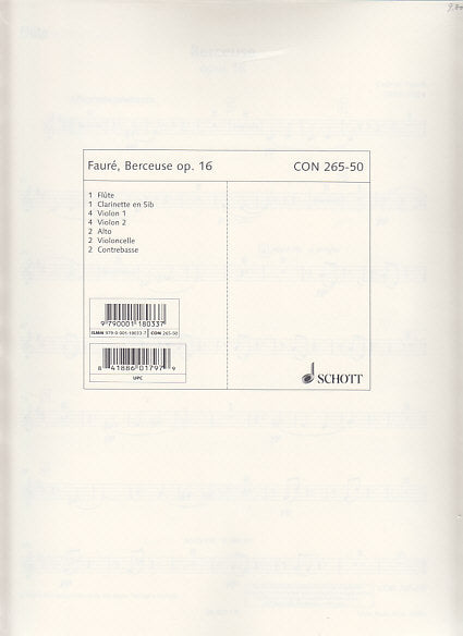 Faure, Berceuse op. 16 (Set of Parts) (Schott)