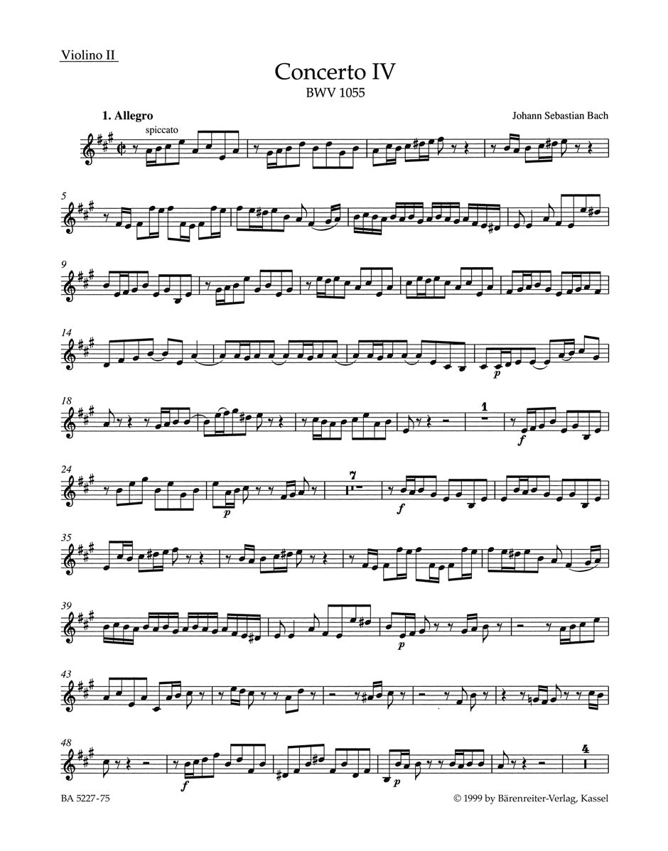 Bach, Concerto BWV 1055 Violin II (Barenreiter)