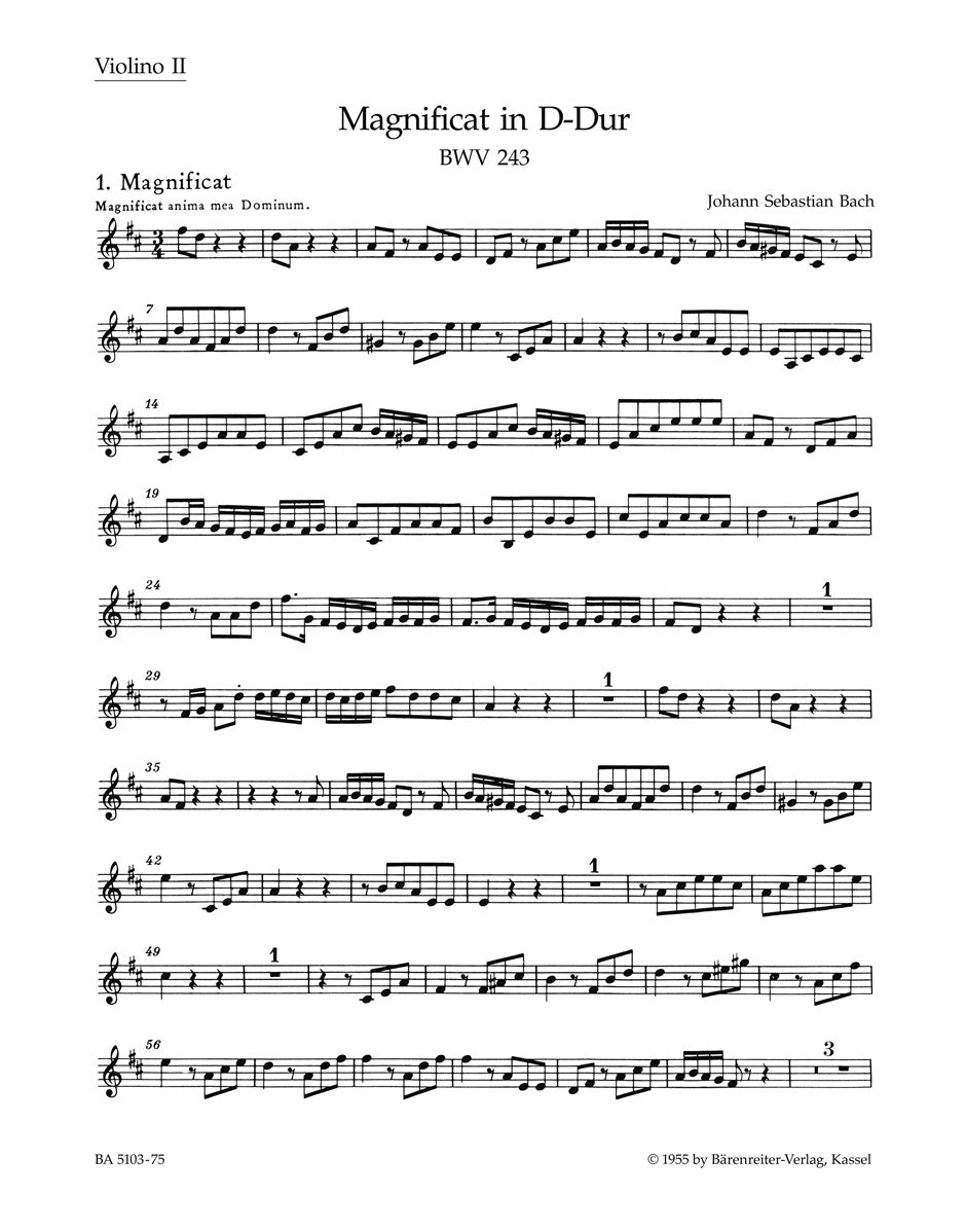 Bach, Magnificat in D: Violin II (Barenreiter)