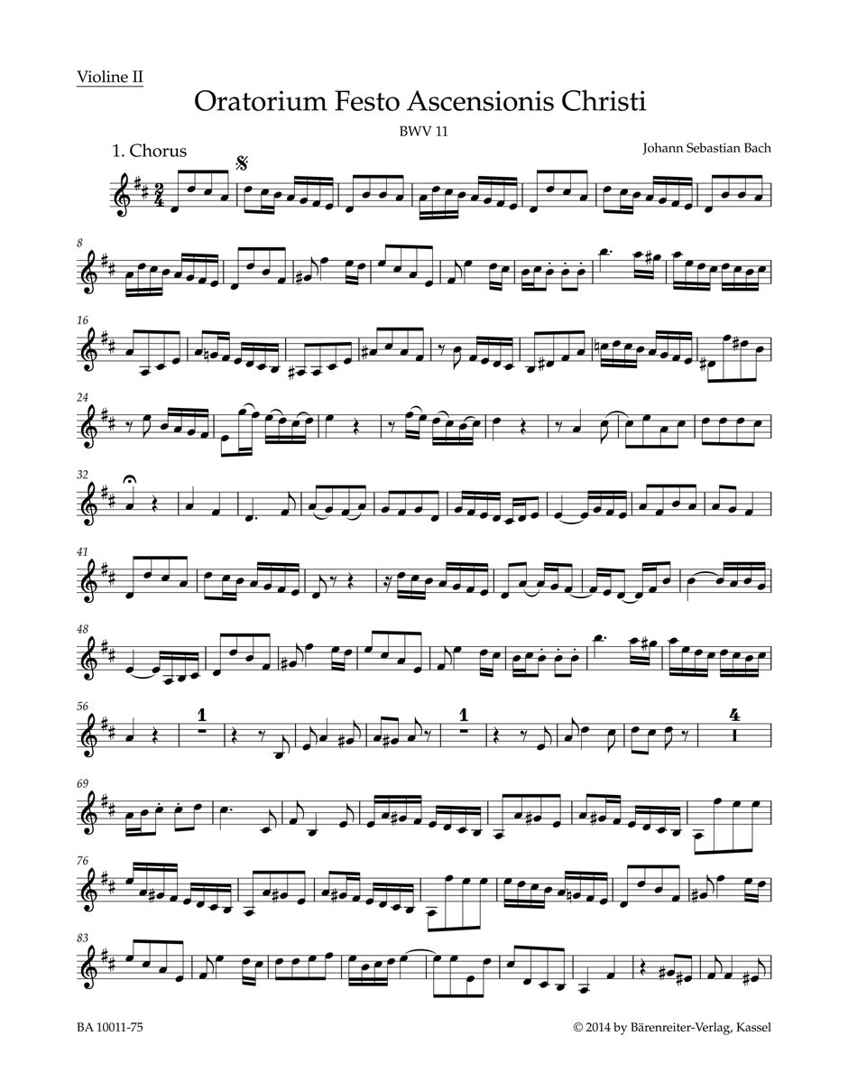 Bach, Oratorium Festo...BWV 11 Vn II (Barenreiter)