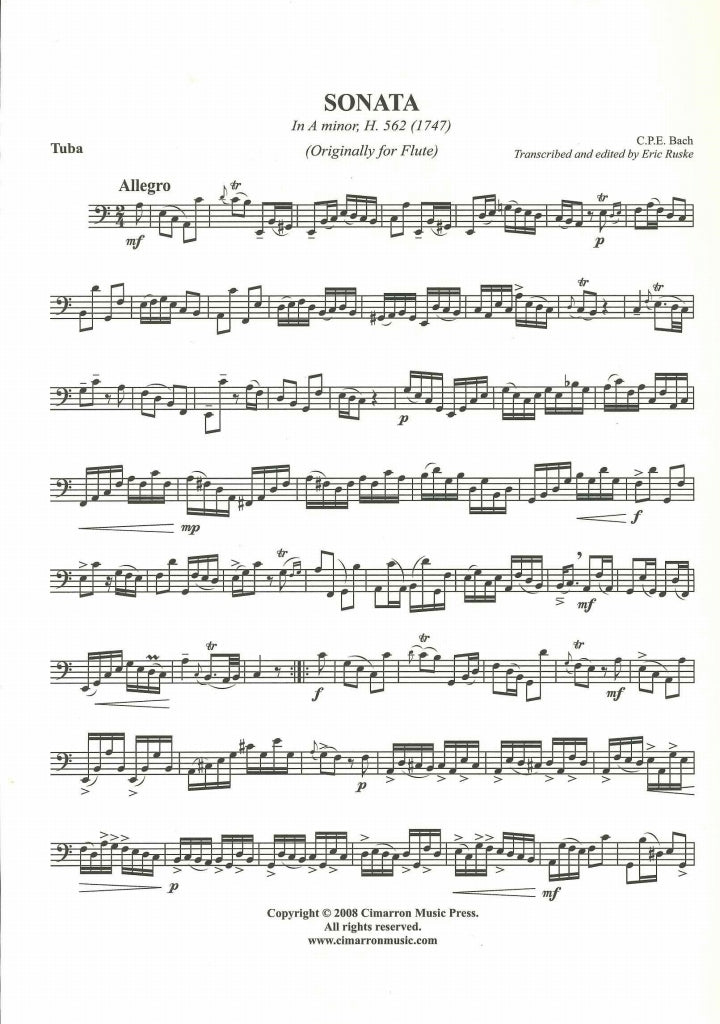 Bach,C.P.E., Sonata in a (Tuba Solo) (Cimarron Music Press)