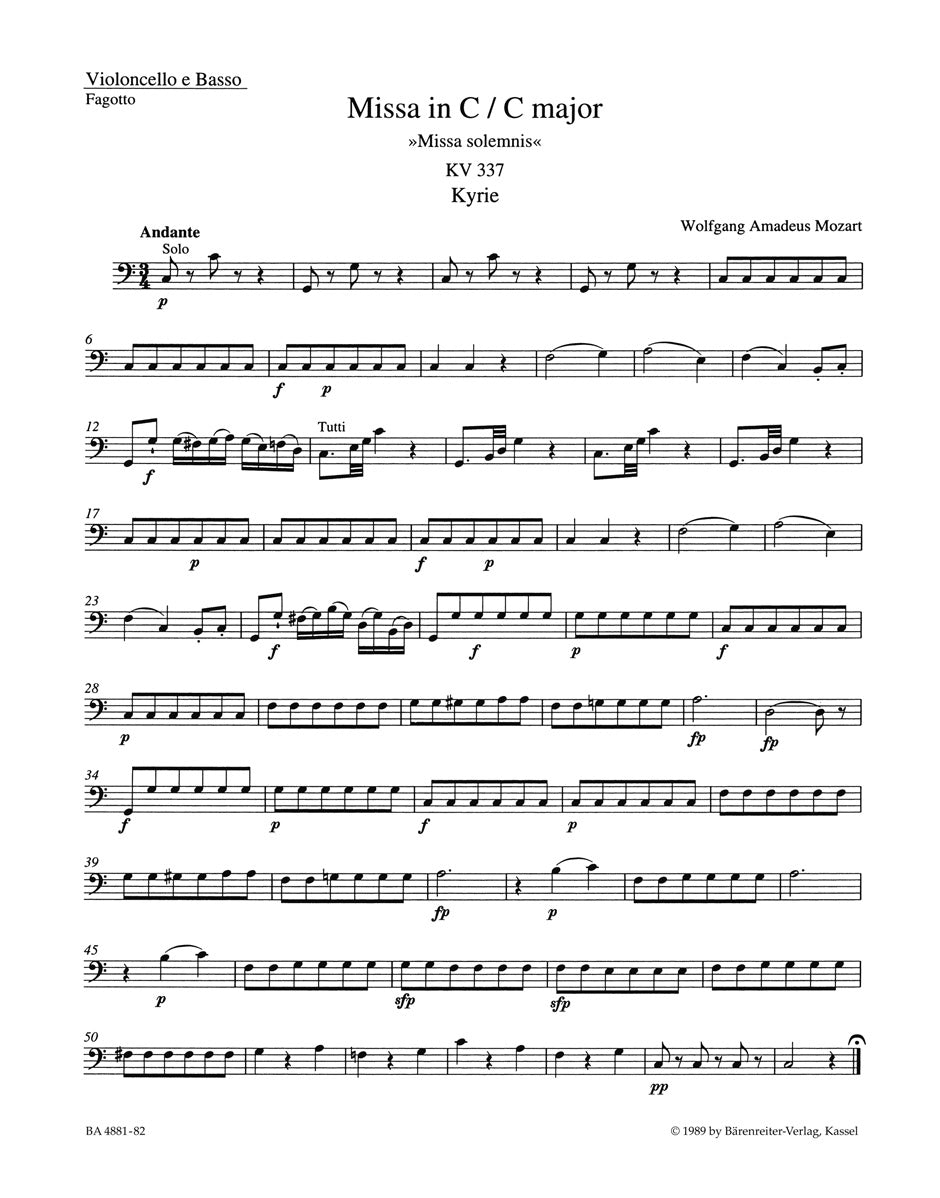 Mozart, Missa KV 337 in C Vc/CB (Barenreiter)